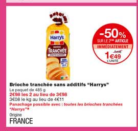 brioche tranchées sans additifs "harrys" -50% sur le 2eme article immédiatement