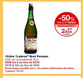 cidre "lebrun" brut fermier -50% sur le 2eme article immédiatement