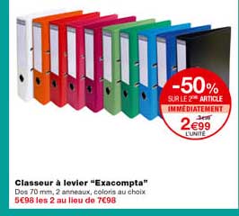 classeur à levier "exacompta" -50% sur le 2eme article immédiatement