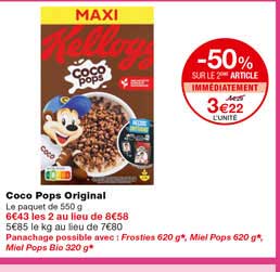 coco pops original -50% sur le 2eme article immédiatement