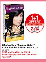 coloration "eugène color" color & éclat noir intense n° 15 1+1 offert immédiatement