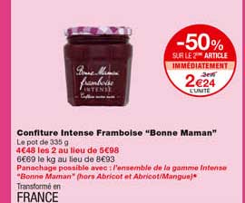 confiture intense framboise "bonne maman" -50% sur le 2eme article immédiatement
