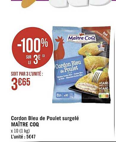 cordon bleu de poulet surgelé maître coq