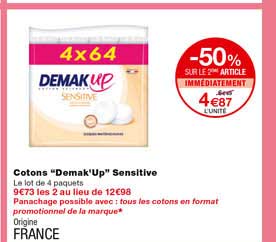 cotons "demak'up" sensitive -50% sur le 2eme article immédiatement