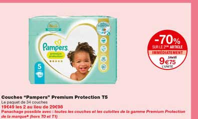 couches "pampers" premium protection t5 -70% sur le 2eme article immédiatement