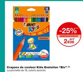 crayons de couleur kids evolution "bic" -25% immédiatement