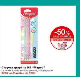 crayons graphite hb "maped" -50% sur le 2eme article immédiatement