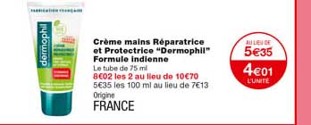 crème mains réparatrice et protectrice "dermophil" formule indienne