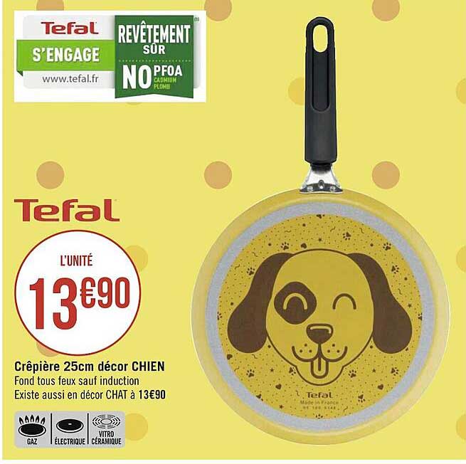 crêpière 25cm décor chien tefal