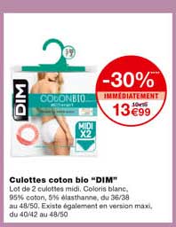 culottes coton bio "dim" -30% immédiatement