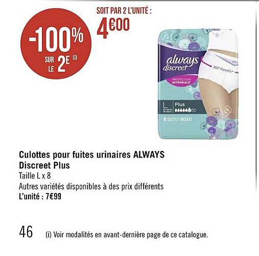 culottes pour fuites urinaires always discreet plus