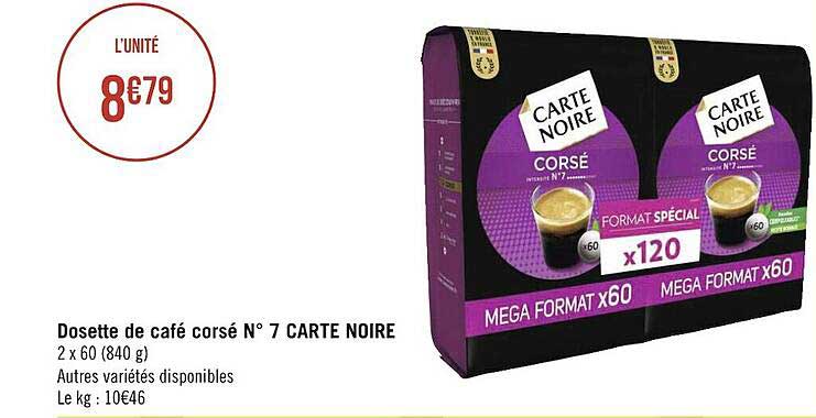 dosette de café corsé n° 7 carte noire