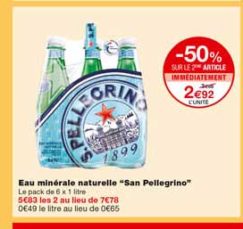 eau minérale naturelle "san pellegrino" -50% sur le 2eme article immédiatement