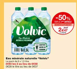 Eau Minérale Naturelle "volvic" -50% Sur Le 2eme Article Immédiatement