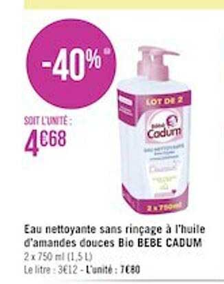 eau nettoyante sans rinçage à l'huile d'amandes douces bio bebe cadum