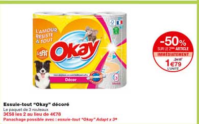 essuie-tout "okay" décoré -50% sur le 2eme article immédiatement
