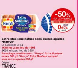 extra moelleux nature sans sucres ajoutés "harrys" -50% sur le 2eme article immédiatement