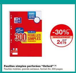 feuilles simples perforées "oxford" -30% immédiatement
