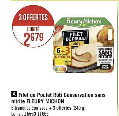 filet de poulet rôti conservation sans nitrite fleury michon