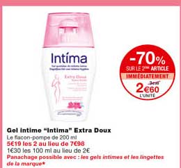 gel intime "intima" extra doux -70% sur le 2eme article immédiatement