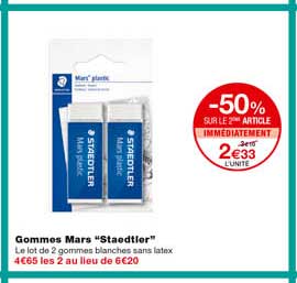 gommes mars "staedtler" -50% sur le 2eme article immédiatement
