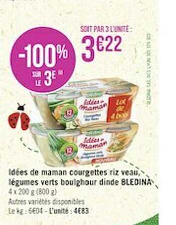 idées de maman courgettes riz veau légumes verts boulghour dinde bledina -100% sur le 3e
