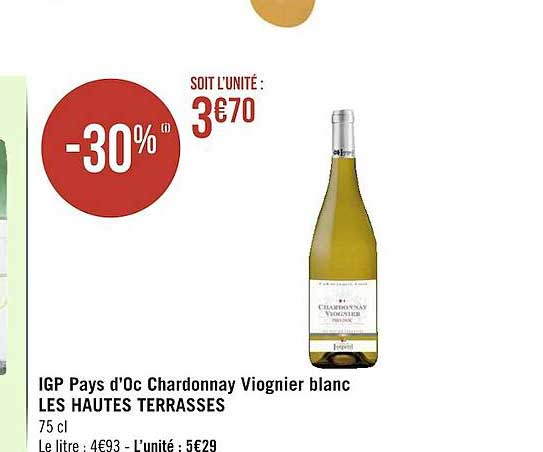igp pays d'oc chardonnay viognier blanc les hautes terrasses