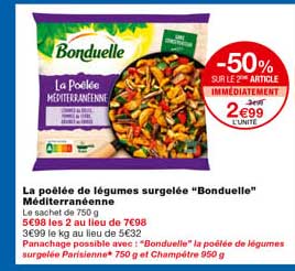 la poêlée de légumes surgelés "bonduelle" méditerranéenne -50% sur le 2eme article immédiatement