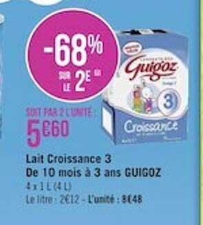 lait croissance 3 de 10 mois à 3 ans guigoz -68% sur le 2e