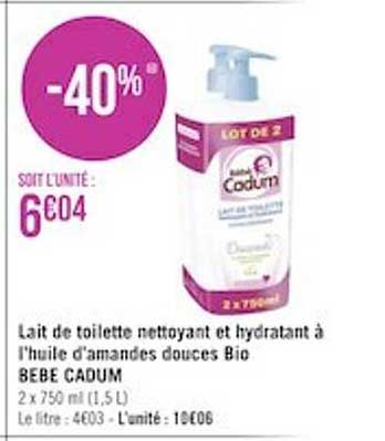 lait de toilette nettoyant et hydratant à l'huile d'amandes douces bio bebe cadum