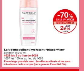 lait démaquillant hydratant "diadermine" -70% sur le 2eme article immédiatement
