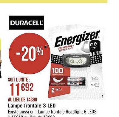 Lampe Frontale 3 Led Duracell