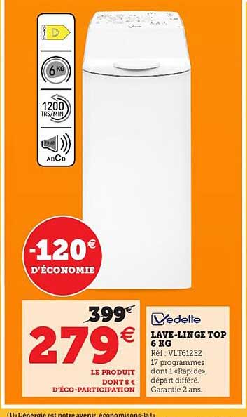 lave-linge top 6 kg vedette