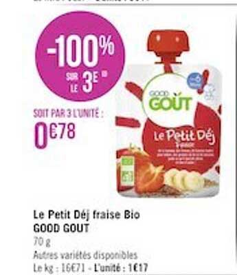 Le Petit Déj Fraise Bio Good Gout -100% Sur Le 3e