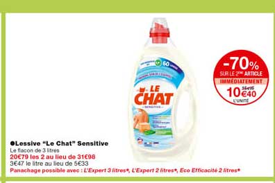 lessive "le chat" sensitive -70% sur le 2eme article immédiatement