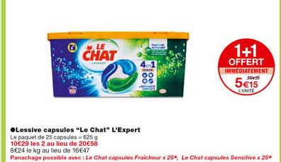 lessive capsules "le chat" l'expert 1+1 offert immédiatement