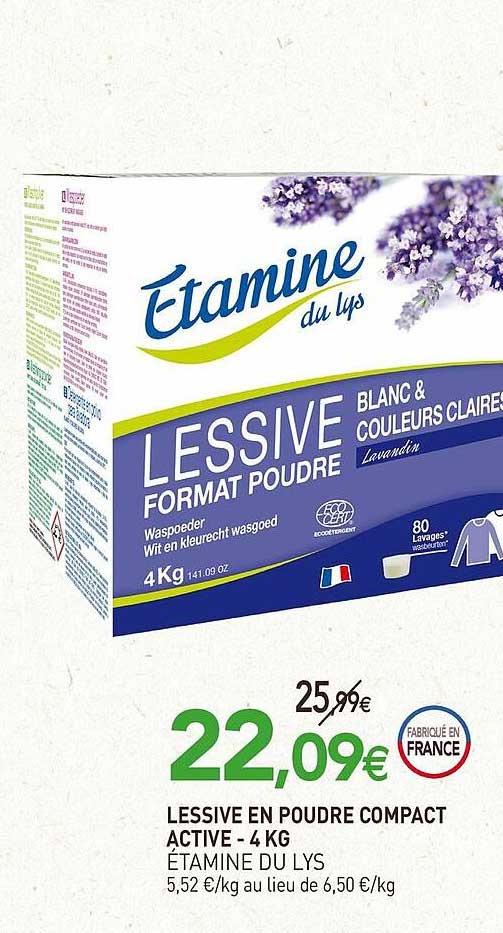 lessive en poudre compact active - 4 kg étamine du lys