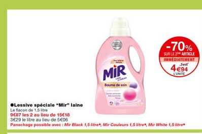 lessive spéciale "mir" laine -70% sur le 2eme article immédiatement