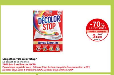 lingettes "décolor stop" -70% sur le 2eme article immédiatement