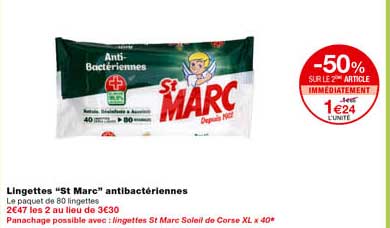 lingettes "st marc" antibactériennes -50% sur le 2eme article immédiatement