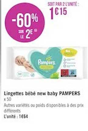 lingettes bébé new baby pampers -60% sur le 2e