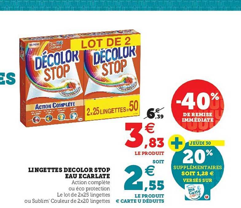 lingettes décolor stop eau écarlate