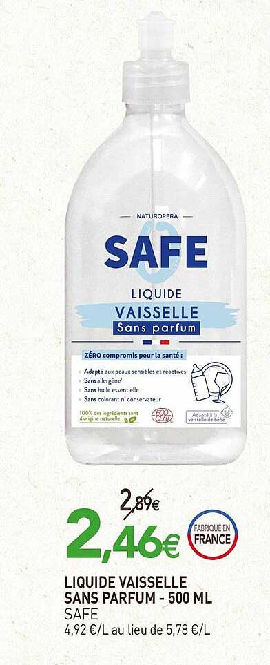 liquide vaisselle sans parfum - 500 ml safe