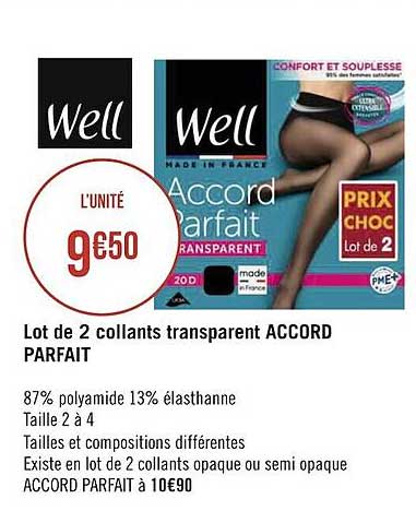 lot de 2 collants transparent accord parfait
