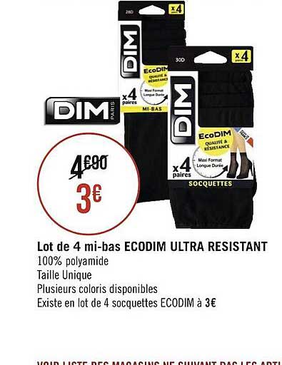 lot de 4 mi-bas ecodim ultra résistant
