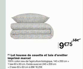 lot housse de couette et taie d'oreiller imprimé marcel