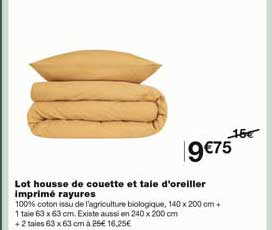 lot housse de couette et taie d'oreiller imprimé rayures
