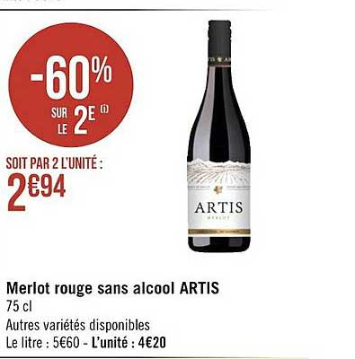 Merlot Rouge Sans Alcool Artis -60% Sur Le 2e