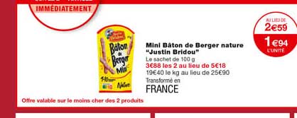 Mini Bâton De Berger Nature "justin  Bridou"