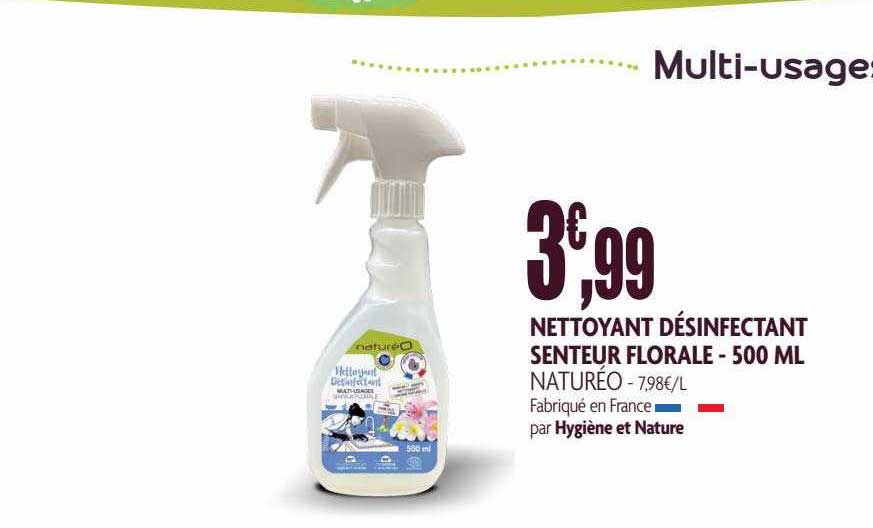 nettoyant désinfectant senteur florale - 500 ml naturéo